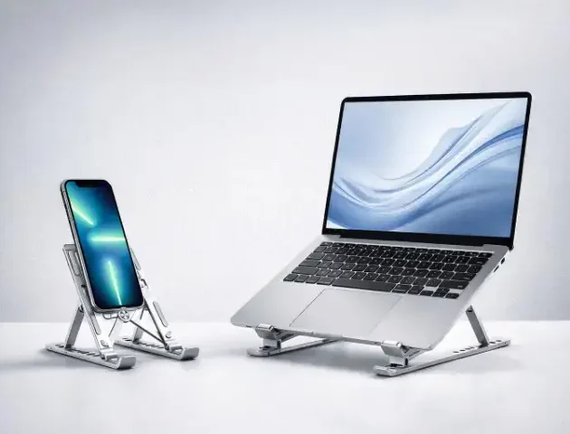حامل مكتبي فاخر من الألمنيوم قابل للتعديل للكمبيوتر المحمول والتابلت والهاتف – تبريد مثالي وثبات عالي🏆بـ 190 الف