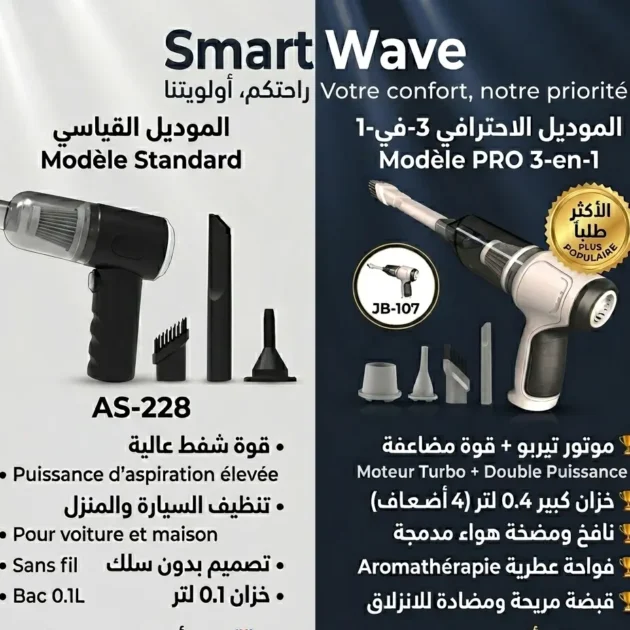مكنسة ,نافخ هواء 4 في 1 للمنزل ,السيارة قوة شفط عالية، لاسلكية ,قابلة للشحن،  لتنظيف الأرائك ,الأماكن الضيقة ⭐ متوفرة بنوعين: 1️⃣ موديل القياسي بـ 180 ألف 2️⃣ الموديل الإحترافي بـ 🏆265 ألف